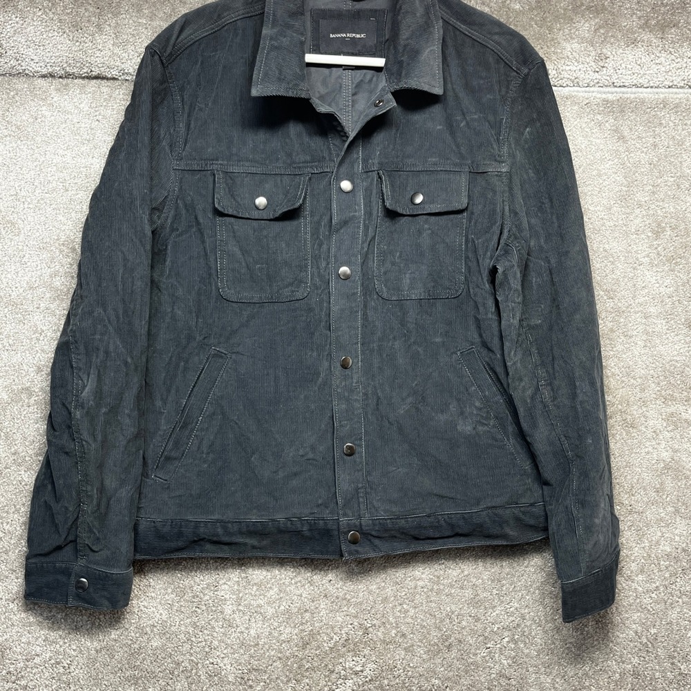 Banana Republic Mens Corduroy Trucker Jacket Large Gray Dark Academia Workwear